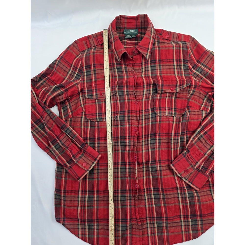 Lauren Ralph Lauren Plaid Shirt Red Cotton Button Up 2X‎ Preppy Classic - Picture 6 of 16